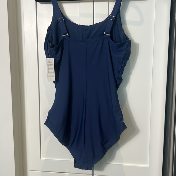 Laphee Rose One Piece Swimsuit Tummy Control Ruched Blue Size XXL New - Picture 8 of 16